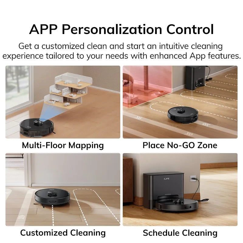 Robot aspirateur ILIFE T20s Ultra avec station de vidage automatique, aspiration 10 000 Pa, batterie 4 600 mAh, autonomie maximale de 300 minutes