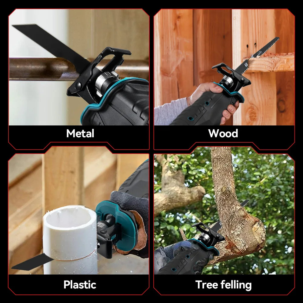 Scie sabre électrique ONEVAN 10000 tr/min, scie électrique portable rechargeable, outil de coupe pour métal et bois, compatible avec batterie Makita 18V