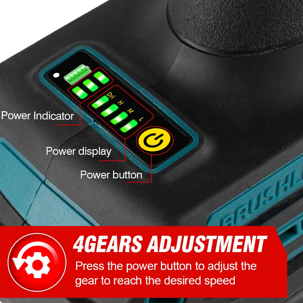 ONEVAN 35000RPM Borstelloze Elektrische Rechte Slijpmachine 2000W 4 Versnellingen Instelbaar Snoerloos Polijst Roterend Gereedschap voor Makita 18v Accu Pin