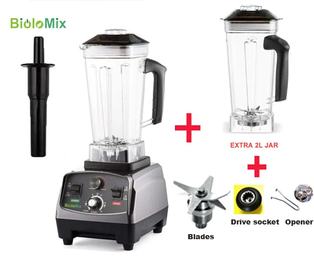 BioloMix 2200W 3HP High Power Blender with Timer Feature 2L BPA Free Jar Ideal for Smoothies Juices Food Prep and Ice Crushing