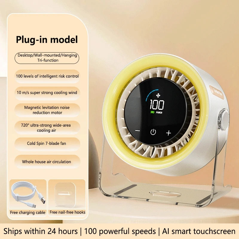 Bureauventilator voor circulatie, wandmontage, kleine oplaadbare USB-ventilator, stil, superkrachtige koude wind, nieuwe energie, kantoorventilator