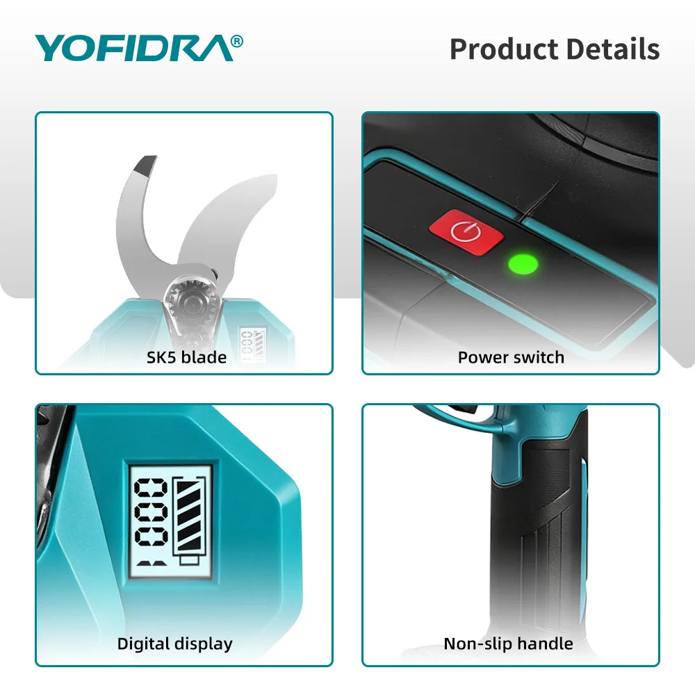 YOFIDRA 32MM Brushless Electric Scissors Cordless Garden Pruning Shears Fruit Tree Branch Power Tools For Makita Battery Pin
