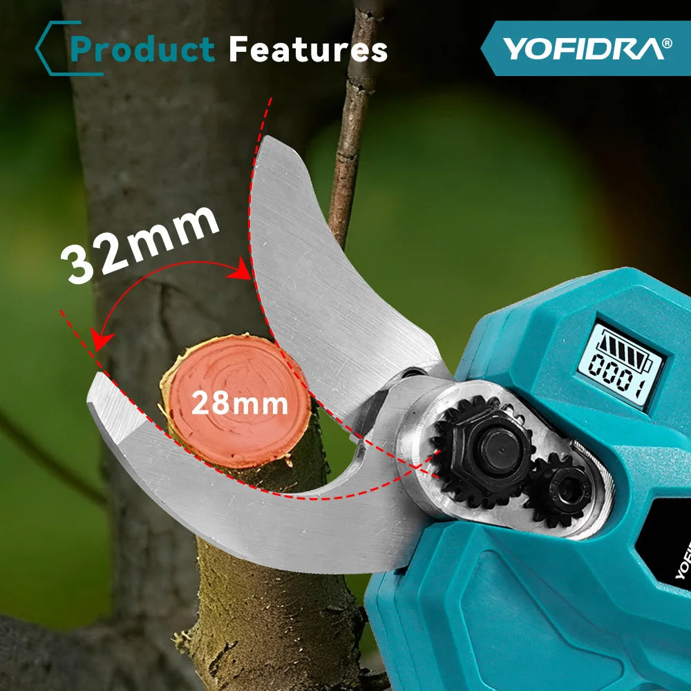 YOFIDRA Sécateur électrique sans fil 32 mm à 2 vitesses, outil de jardinage pour branches d'arbres fruitiers, compatible avec batterie Makita