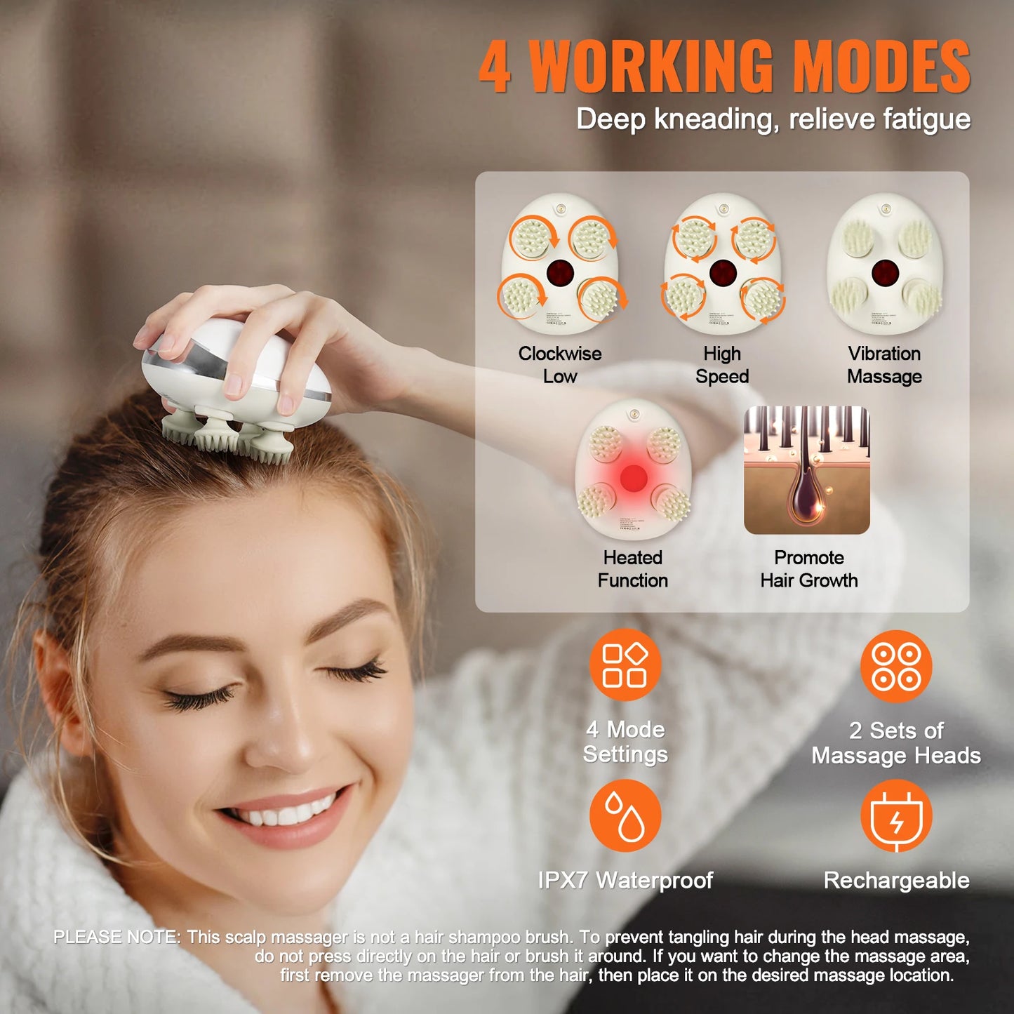 SucceBuy Electric Scalp Massager Heat Rechargeable Heated Head Massager Waterproof Portable Scratcher Hair Growth Stress Relax