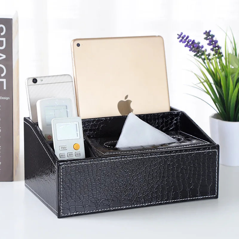 Multifunctional Tissue Box with Stationery Remote Control Box, Decorative Tissue Pen Remote Organizer for Home/Office/Restaurant