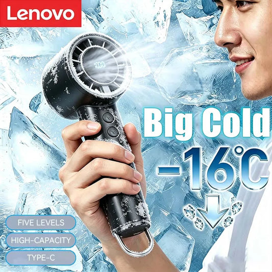 Lenovo Handheld Small Fan Refrigeration Air Conditioner Portable Silent Highspeed Led Display High Wind Power USB Charging Fan