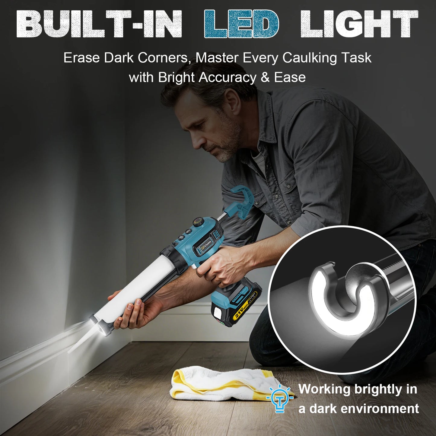 Gisam 400KG Electric Caulking Glue Gun Cordless Adhesive Glass Glue Gun Caulking Sealant Filling Sealing Home DIY Power Tool For Makita 18V Battery Pin