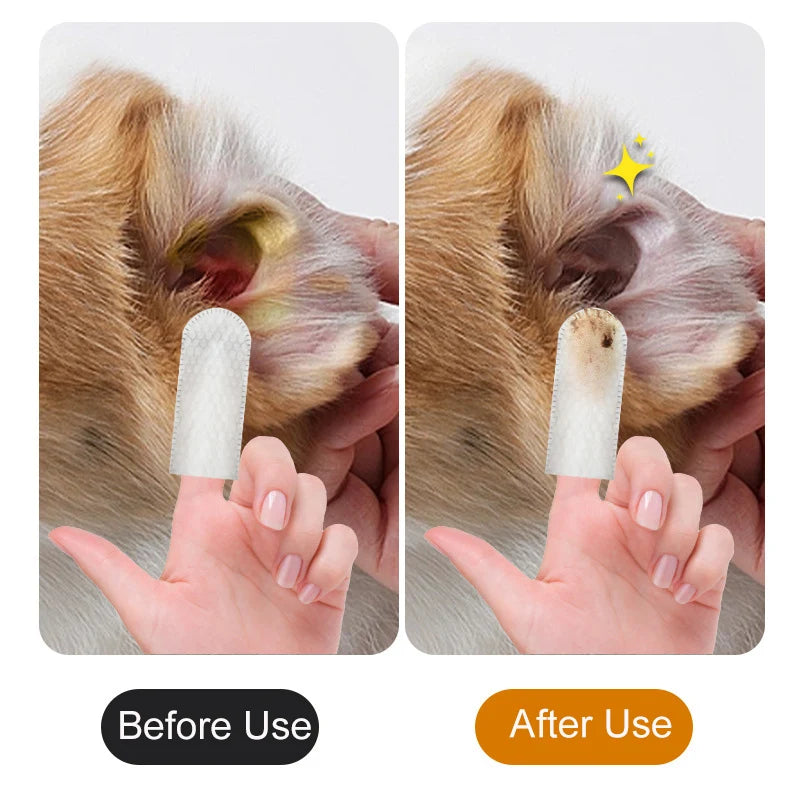 Pet Teeth Cleaning Finger Wipes for cat dog Ear Eyes Wipes Pads Tear Stain Food-Grade Effective Finger Toothbrush Pet Supplies