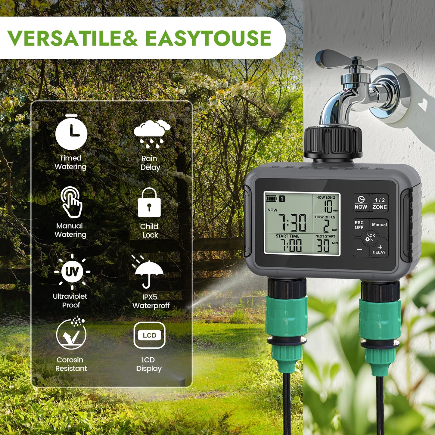 Dual Zone Independent Smart LCD Display Garden Watering Timer Atomization Spray Kit Mist Cooling System Irrigation Controllersmart garden watering timer - Quality Shopping Centre