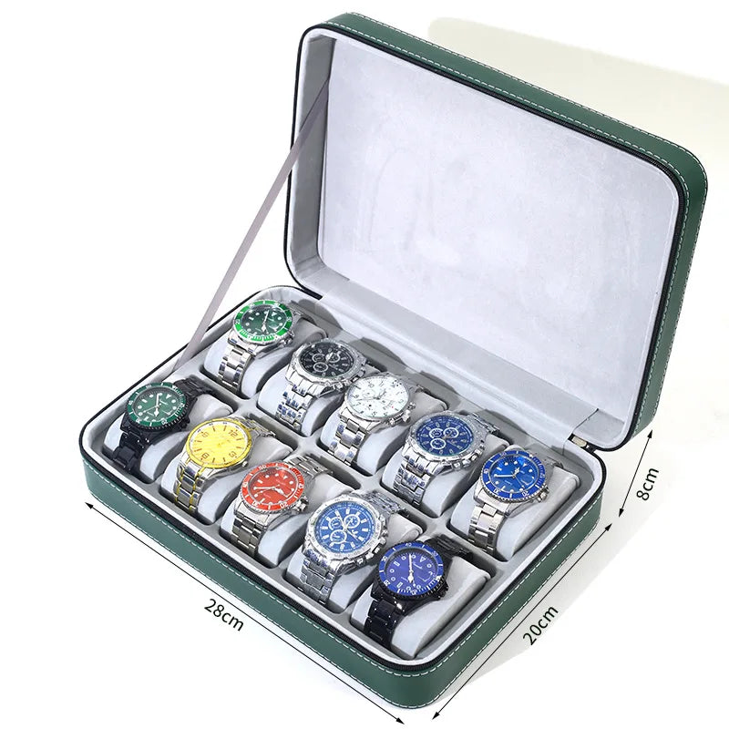 12/10/6 Slot Watch Organizer Box, Zippered Travel Case Luxury PU Leather Watch Storage Box,  Watch Collection Display Holder