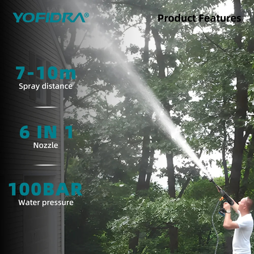 Pistolet pulvérisateur d'eau électrique haute pression 6 en 1 YOFIDRA, outil de lavage  pour voiture et jardin avec seau d'eau pliable de 22 L pour batterie Makita