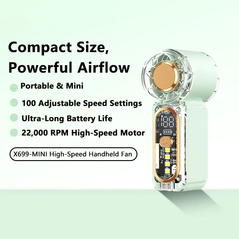 Lenovo Mini Handheld USB-ventilator, snelle turbo, draagbare zakventilator, oplaadbare blazer, krachtige luchtkoeling voor reizen en buiten