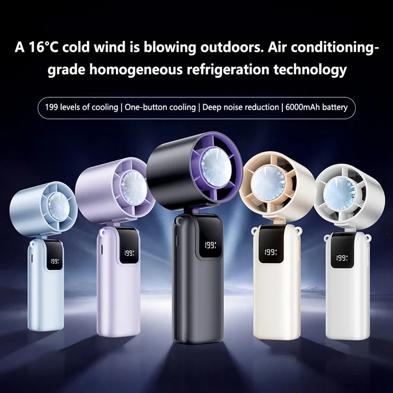 Lenovo handventilator, opvouwbaar, USB-oplaadbaar, 199 snelheden, krachtige draagbare miniventilator voor binnen en buiten