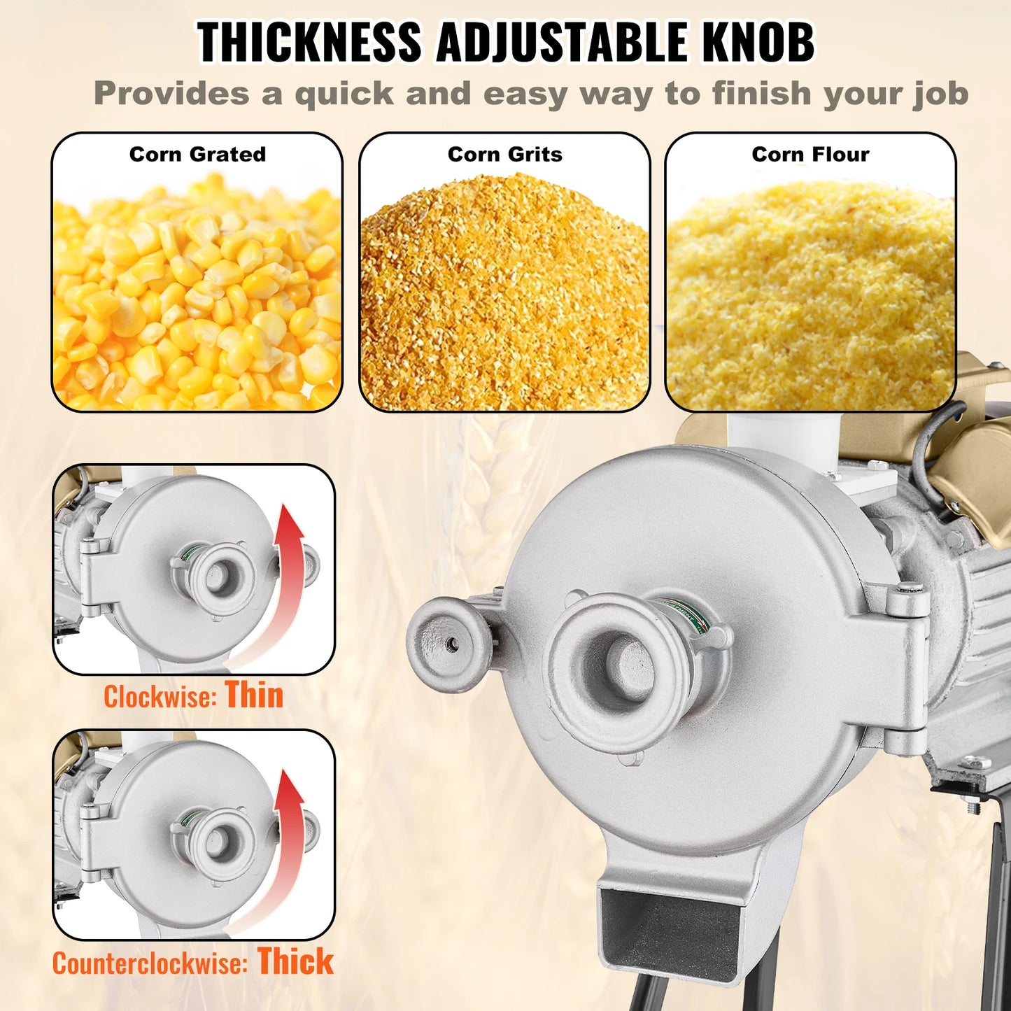 SucceBuy Electric Grain Mill Grinder 3000W Spice Grinders Commercial Corn Mill with Funnel Cereal Wheat Grinders Dry&Wet Grinder
