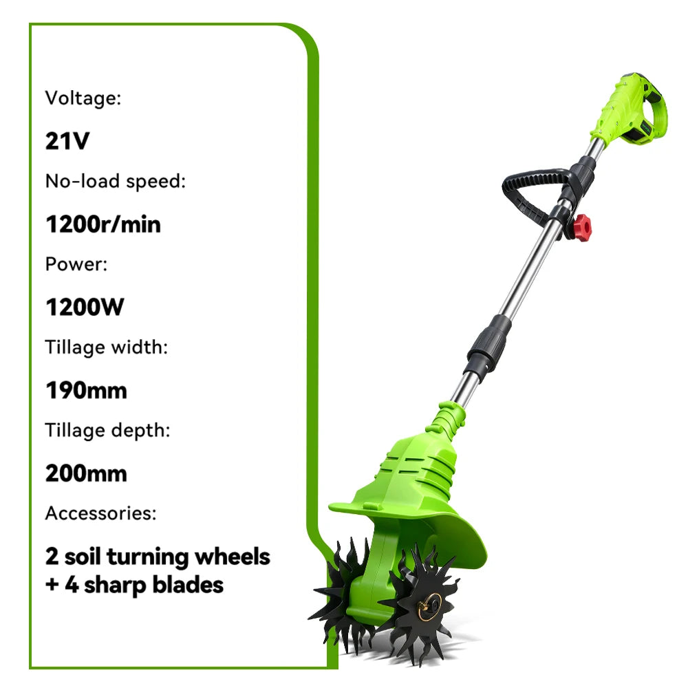 1200W 2 in 1 Electric Lawn Mower Cultivator Cordless Tiller Weeder Home Garden Rototiller Power Tool For Makita 18V Battery pin