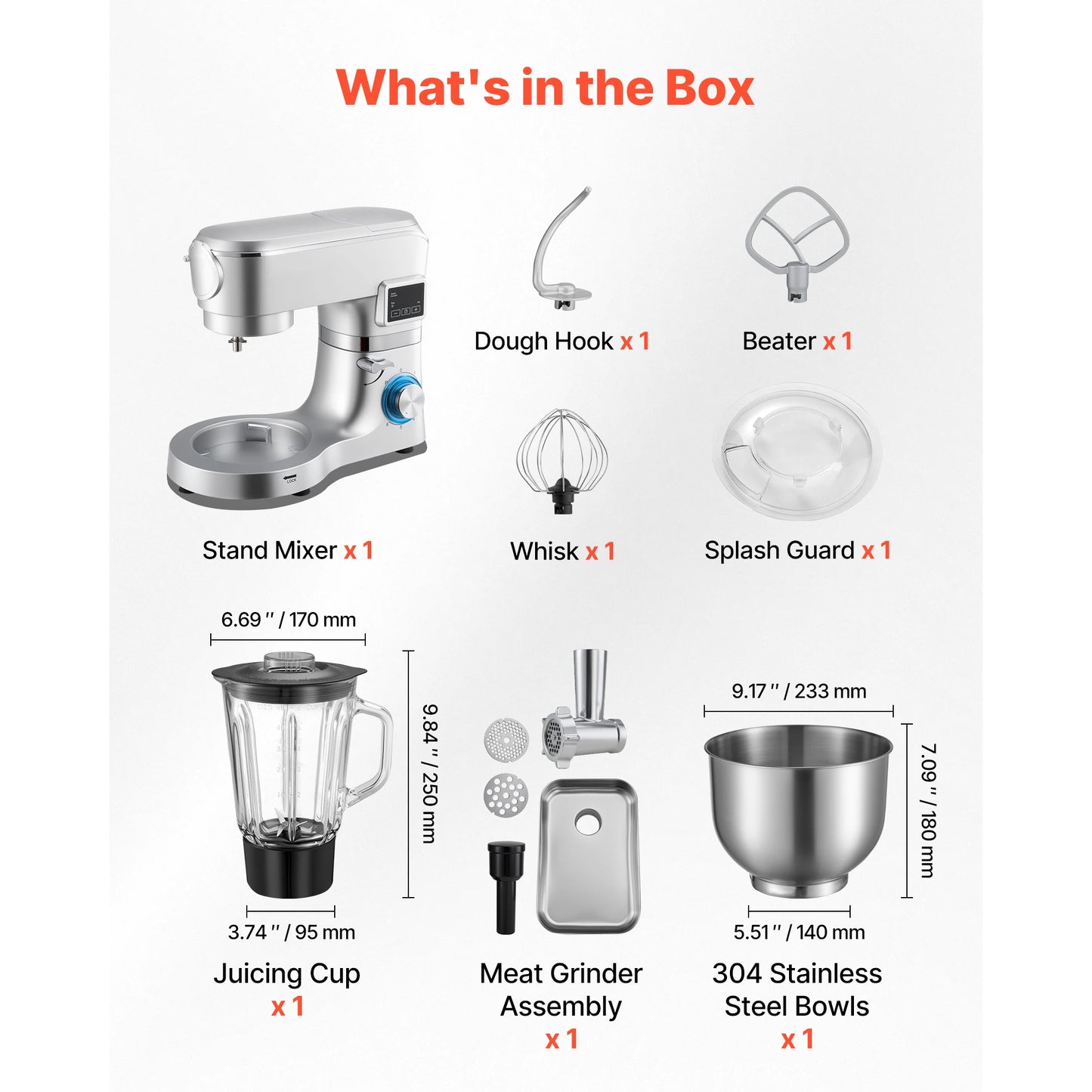 SucceBuy 4.3L 5.7L 6L 7.8L Stand Mixe Electric Kitchen Mixer 1500W Dough-Mixer 6+P Speeds Tilt-head Food-Mixer with 1.5 L Blender Cup