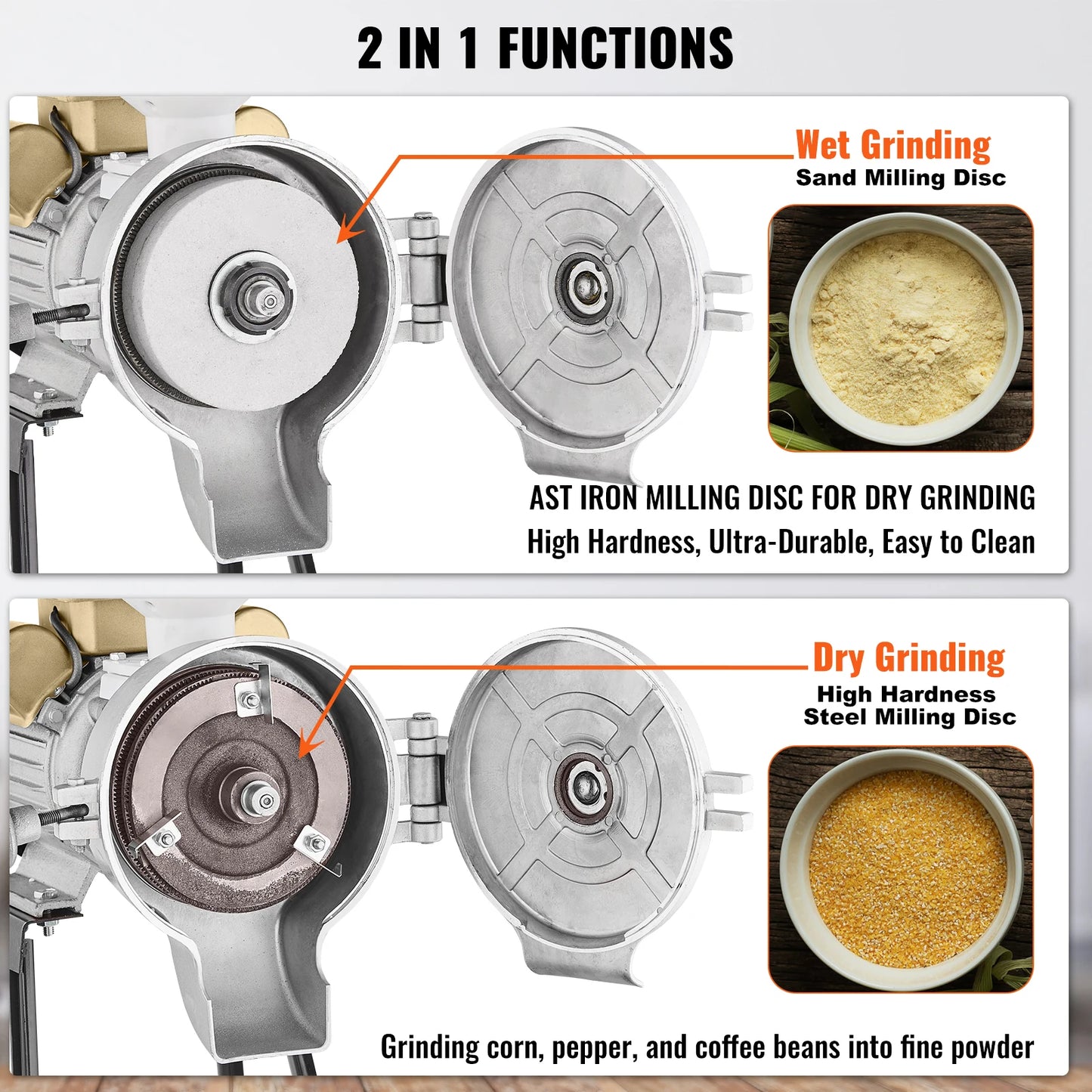 SucceBuy Electric Grain Mill Grinder 3000W Spice Grinders Commercial Corn Mill with Funnel Cereal Wheat Grinders Dry&Wet Grinder