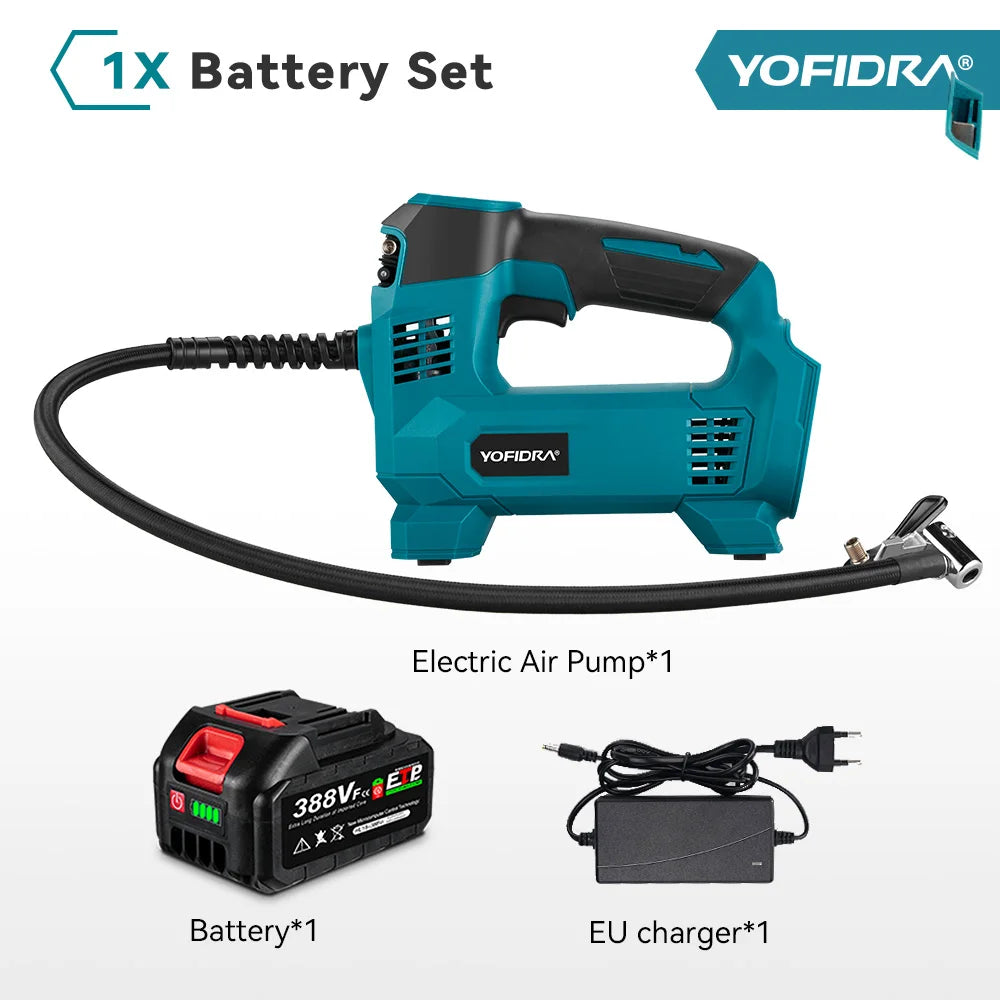 YOFIDRA Hogedruk Draadloze Compressor voor Autobanden met Digitaal Display, Geschikt voor Makita Accu