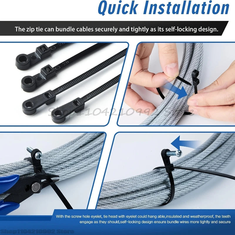 Cable Tie Plastic Clamping Collar Zip Ties Screw Hole Nylon Cable Ties Duty Adjustable Self-locking Cord Ties Organizer Strap