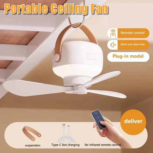 2026 New Electric Fan Camping Home Tent Ventilator Cooler 7200mAh Rechargeable Portable Ceiling Fan with Remote Control LED Ligh