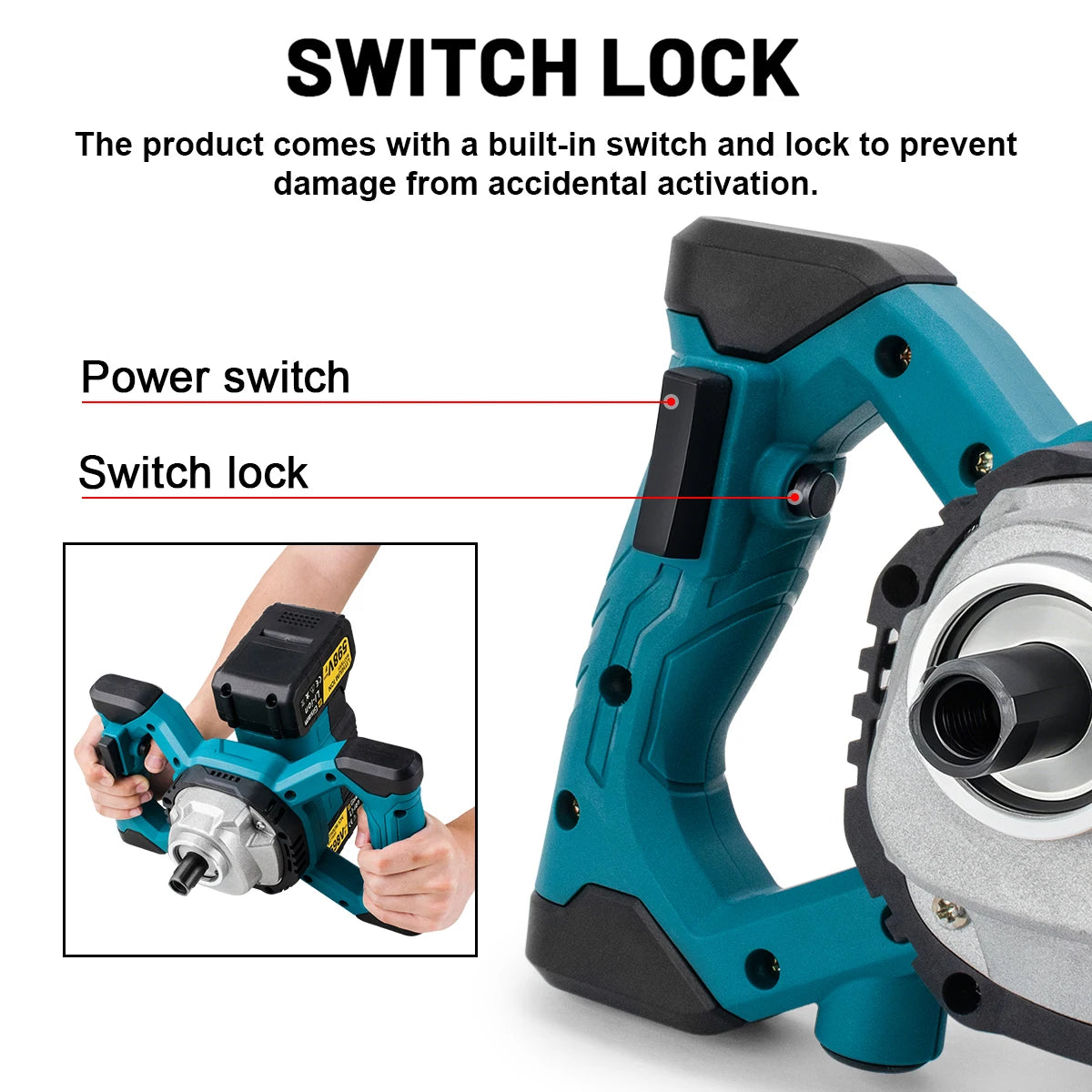 Gisam 6-versnellingen draadloze elektrische betonmixer, borstelloze cement-, mortel-, pleister- en verfmenger voor Makita 18V-accu
