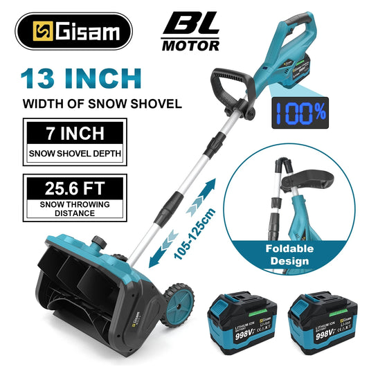 Gisam Brushless Electric Snow Plow 13Inch Width Snow Sweeper Cordless Clean Street Courtyard Tool For Makita 18V Battery Pin
