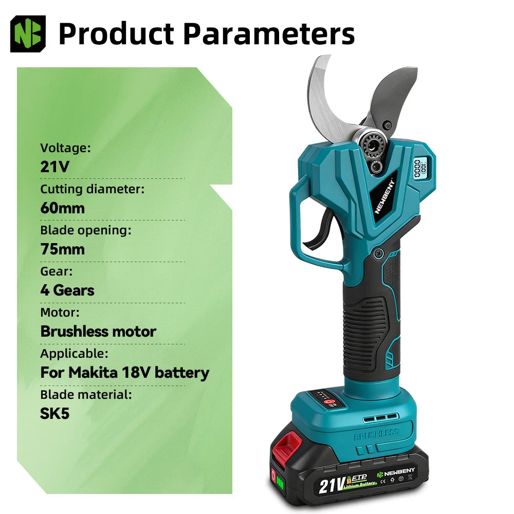 YOFIDRA 60MM Borstelloze Elektrische Schaar 4 Versnellingen Instelbare Snoeischaar Draadloos Elektrisch Gereedschap voor Makita Accu