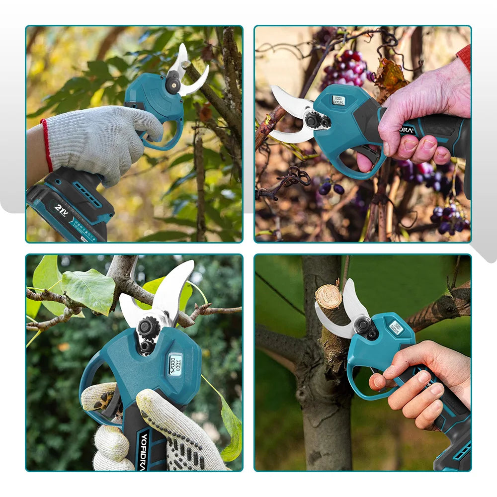 YOFIDRA 30MM Brushless Shearing Scissors 2 Gears Cordless Garden Fruit Tree Branch Pruning Power Tools For Makita Battery Pin
