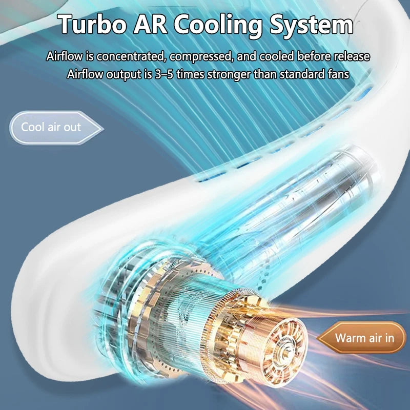 Nouveau ventilateur de cou suspendu sans pales Lenovo avec puce de refroidissement, ventilateur portable rechargeable par USB avec affichage numérique à cinq niveaux de réglage