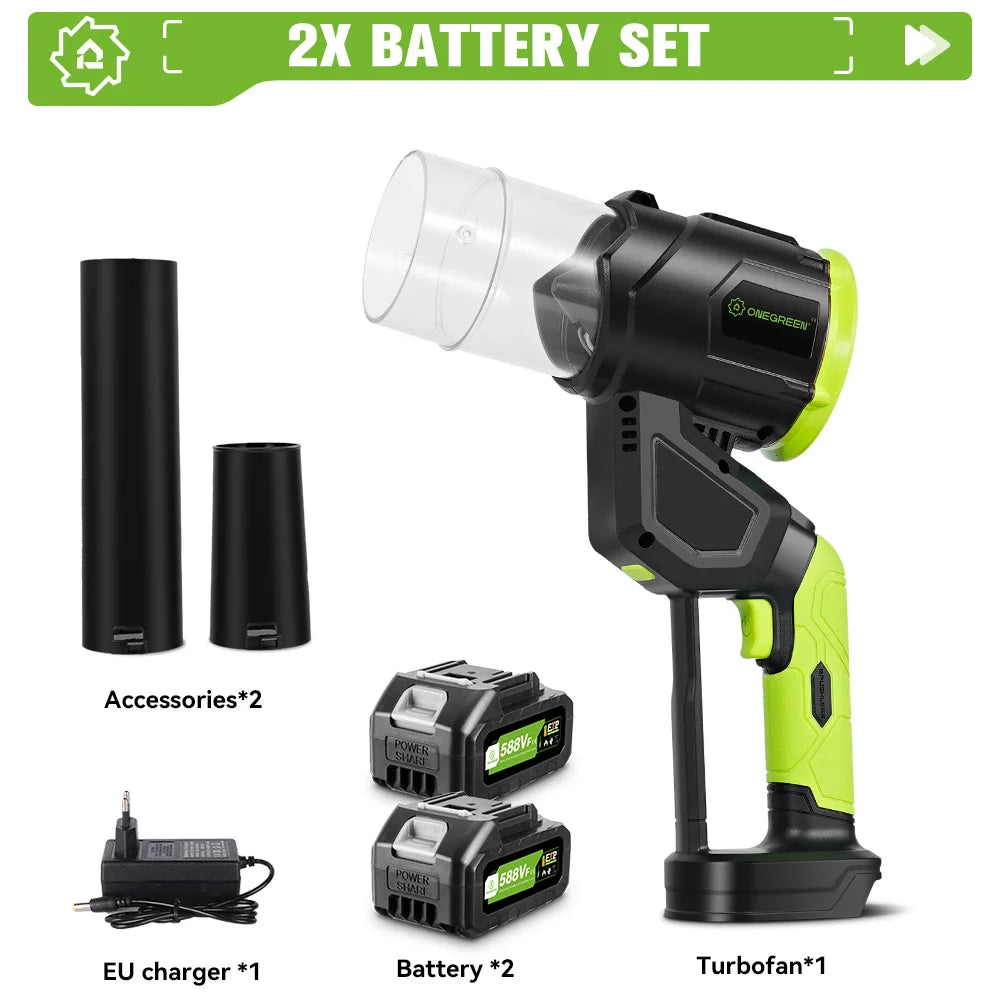 ONEGREEN 7000W Brushless Cordless Electric Turbo Blower 2IN1 Leaf Dust Snow Blowing Cleaning Tool For Makita 18V Battery pin