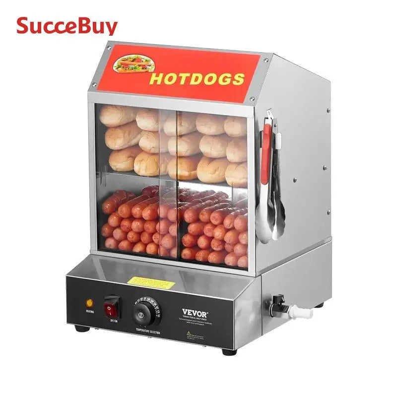 SucceBuy 27L 2Tiers Hot Dog Steamer with Temperature Control Stainless Steel Electric Bun Warmer for Hot Dogs&Buns for Cinema
