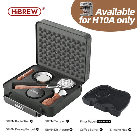 HiBREW 58mm bottomloze filterdrager, 304 roestvrijstalen tamper en verdeler voor H10A