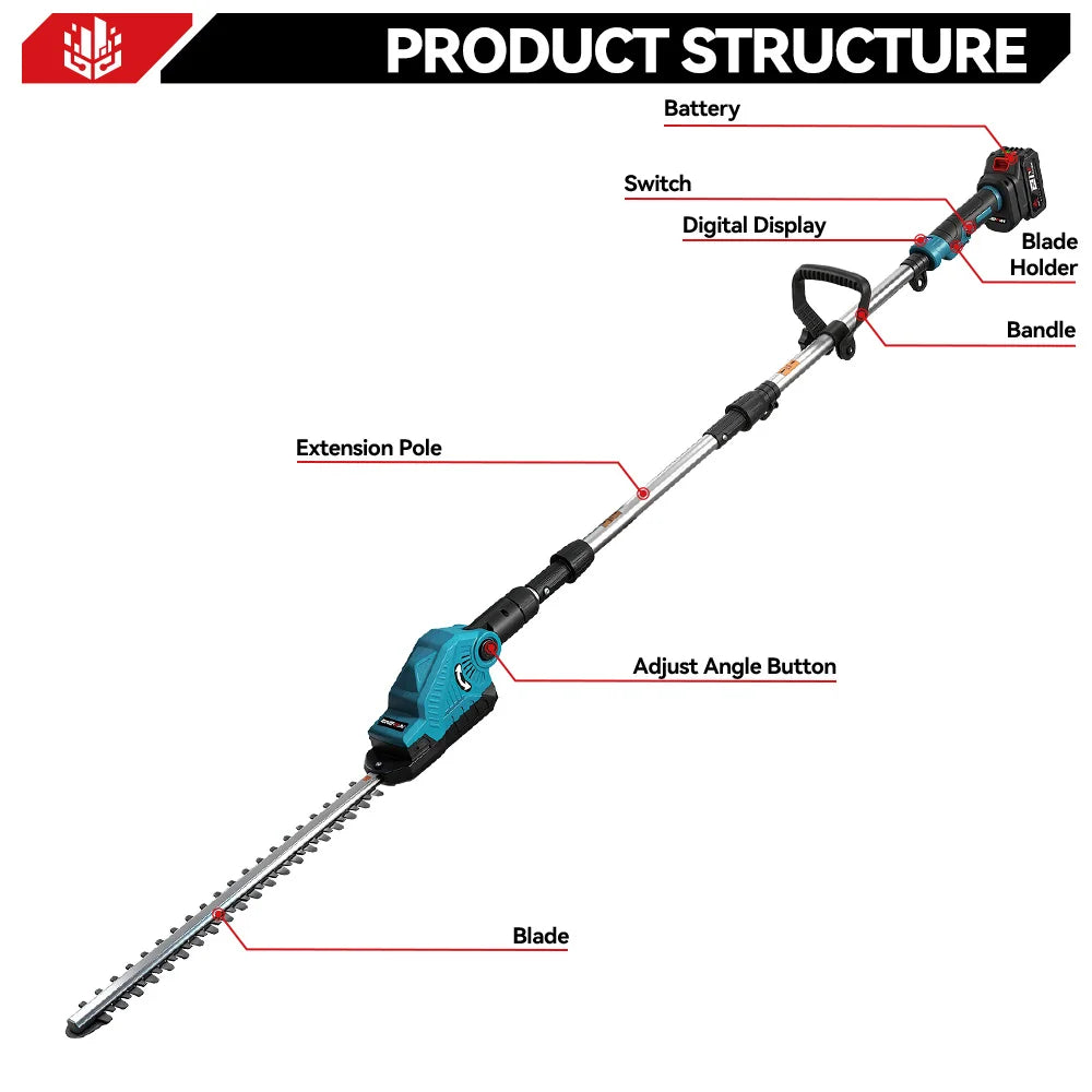 ONEVAN Electric High Branch Hedge Trimmer Cordless Telescopic Hedge Shear Garden Tools Pruning Saw For Makita 18V Battery Pin
