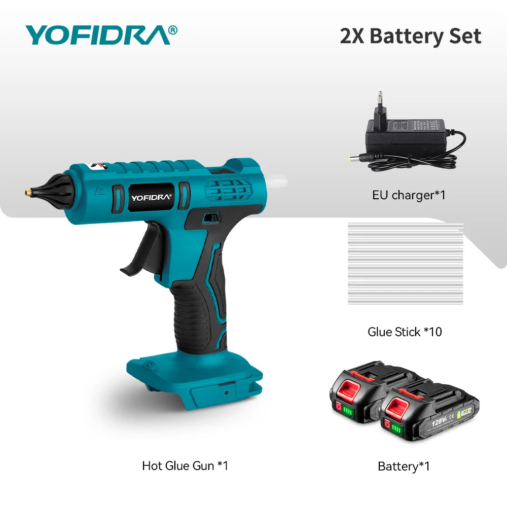 Pistolet à colle chaude YOFIDRA 100W 260° Outil électrique de réparation avec 10 bâtons de colle de 11 mm pour batterie Makita