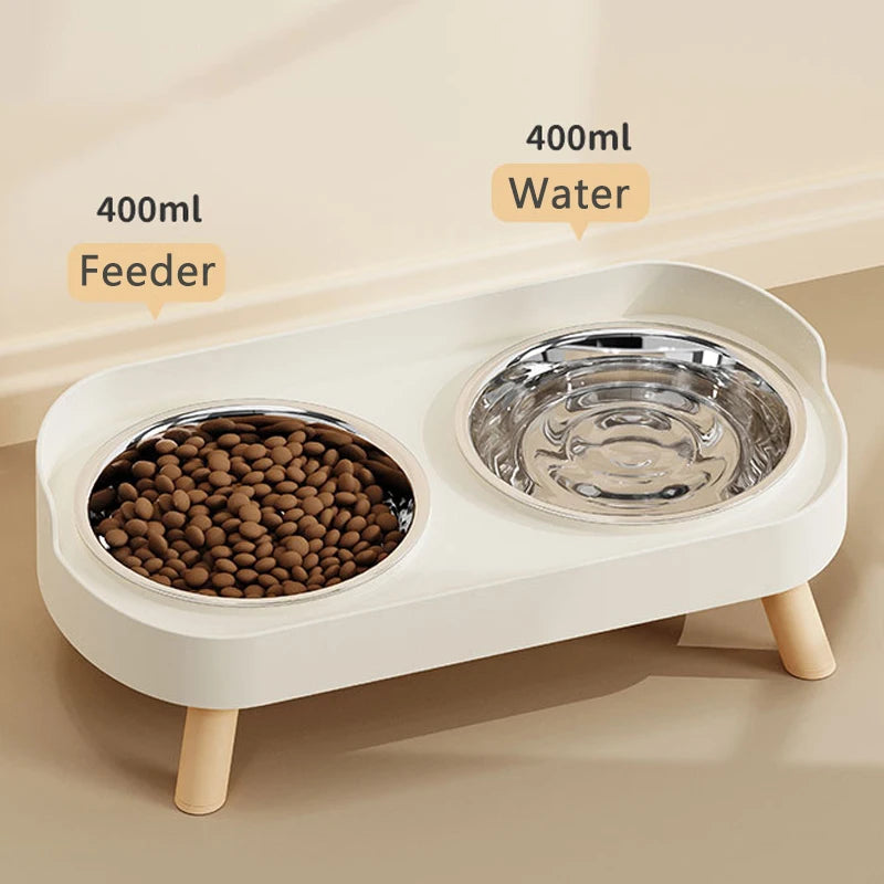 Double Pet Food Water Bowls Non-Slip Cat Bowl Stainless Steel Raised Cat Food Bowls with Stand Anti-splash Dog Bowl Pet Supplies