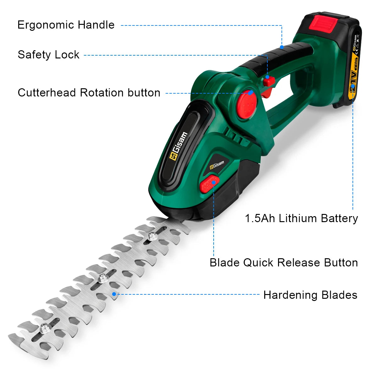 Taille-haies électrique 2 en 1 Gisam, 20 000 tr/min, tondeuse à gazon portative domestique, cisaille de jardin, outil électrique pour batterie Makita 18 V