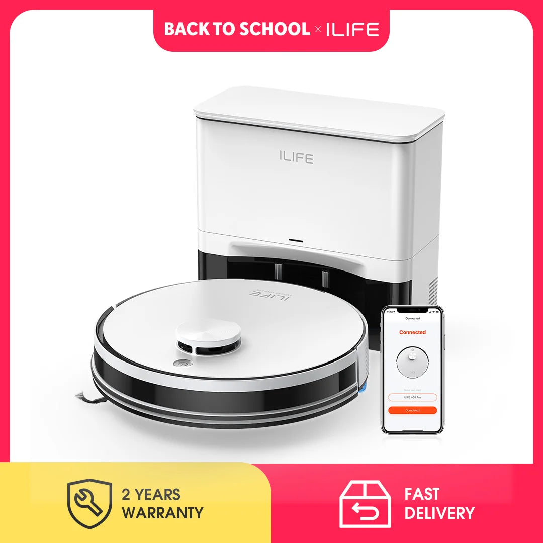 Robot aspirateur ILIFE A30 Pro avec station de vidage automatique, aspiration puissante de 5000 Pa, navigation LDS, 180 min d'autonomie, balayage et lavage 2-en-1, contrôle par application, pour sols et tapis