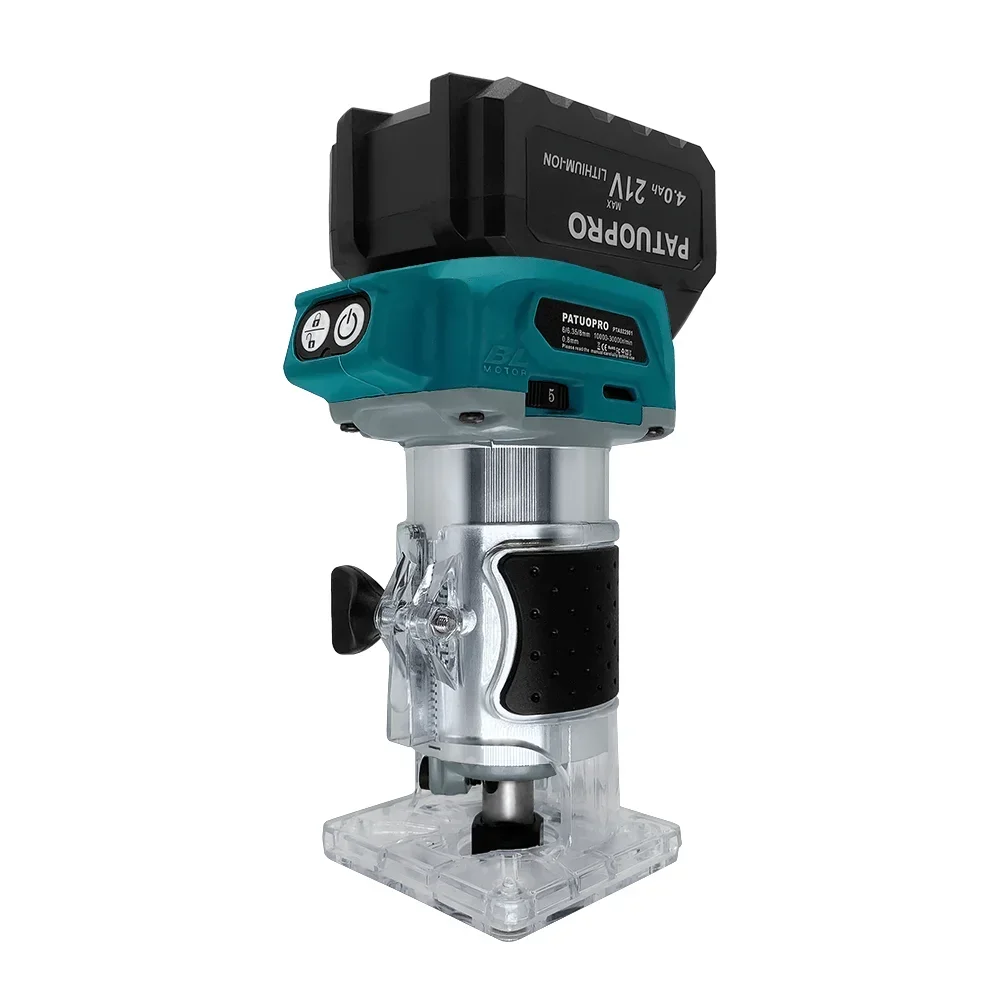 Défonceuse électrique portative sans fil à 5 vitesses, 30 000 tr/min, pour le travail du bois, la gravure et le rainurage (pinces de 6/6,35/8 mm), compatible avec batterie Makita 18V