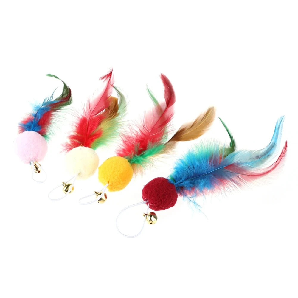 5 recharges de jouets à plumes pour chat avec clochette, plumes naturelles, accessoires pour canne à pêche pour chat, exercice et jeu en intérieur
