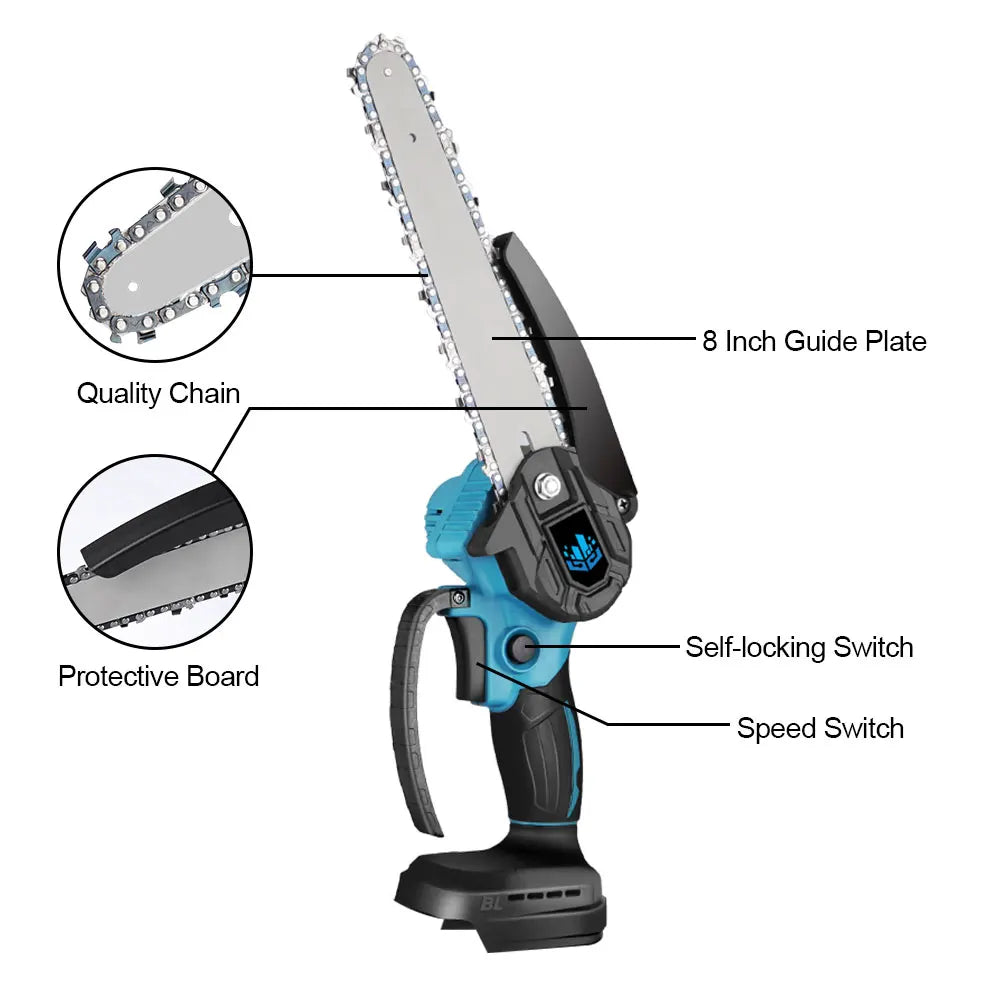 Tronçonneuse électrique sans balais ONEVAN 8 pouces 3000 W, tronçonneuse rechargeable, outil électrique pour le travail du bois pour batterie Makita 18 V