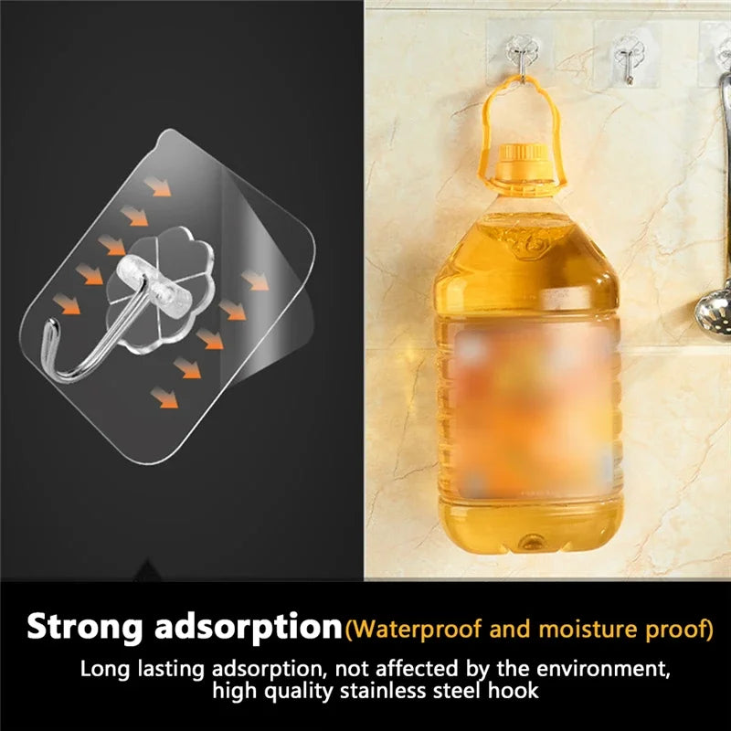 Transparent Self Adhesive Wall Hooks Hangers Key Holder Towel Holder Bathroom Organizer Rack Kitchen Strong Adhesive Wall Hooks