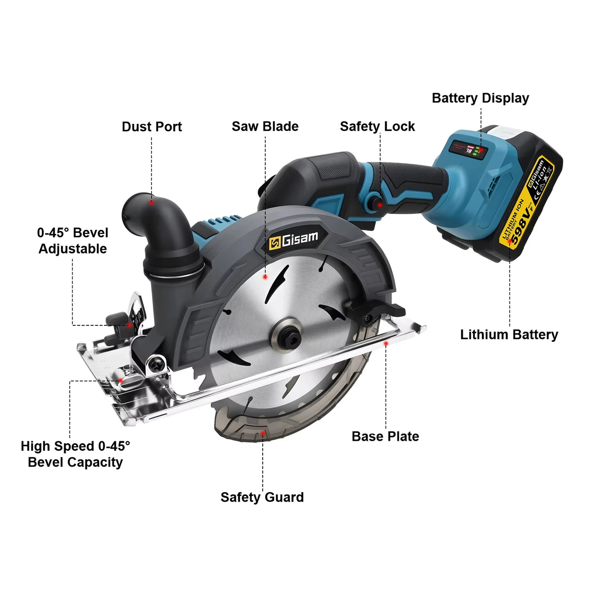 Gisam 165 mm borstelloze cirkelzaag multifunctioneel snijgereedschap handbediende draadloze elektrische kettingzaag voor Makita 18V-accu's