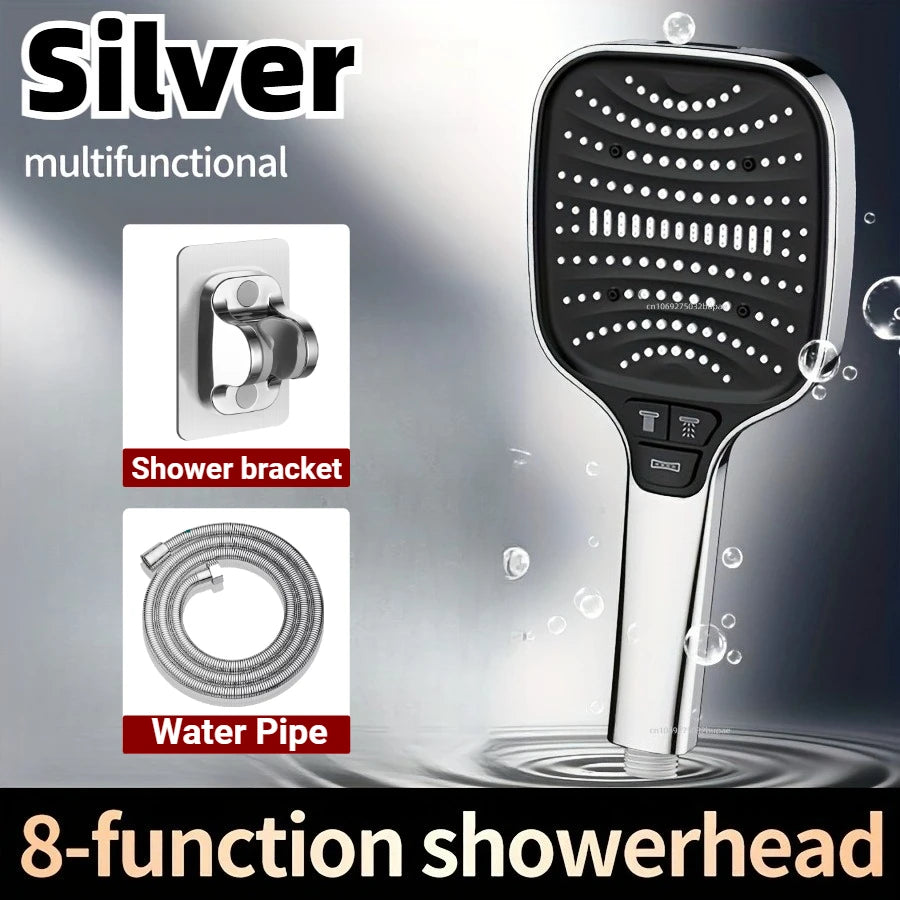 8 Modes Large Pressurized Shower Head Water Filter Antibacterial Shower Nozzle Purification Showerhead For Hotel Bathroom Use