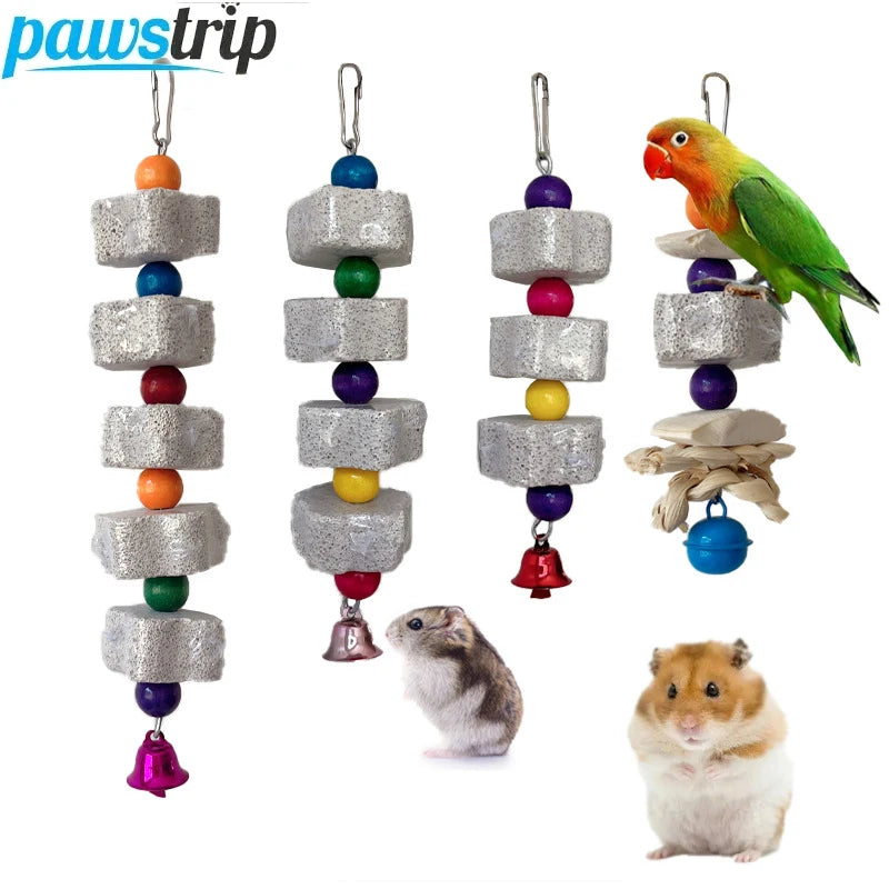 Natural Mineral Teeth Molar Stone Pet Hanging String Molars Toys for Guinea Pig Hamster Rabbit Teeth Grinding Stone
