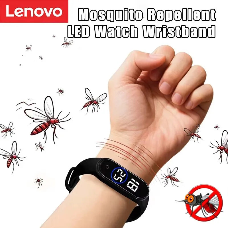 Montre connectée Lenovo avec bracelet anti-moustique à ultrasons, écran tactile LED et lumière dégradée colorée pour enfants en extérieur