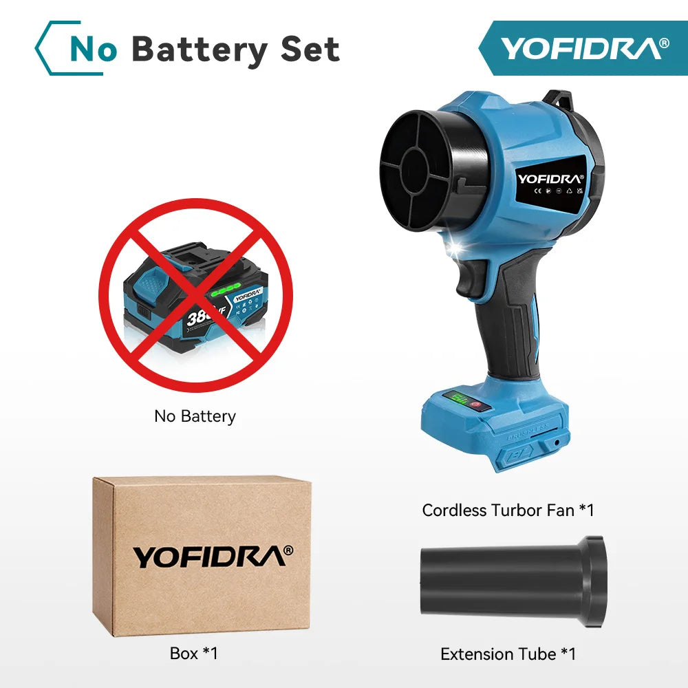 YOFIDRA 350M/S 3000W Brushless Electric Turbo Fan Blowers Cordless Jet Fan Leaf Snow Blowing Tools For Makita 18V Battery Pin