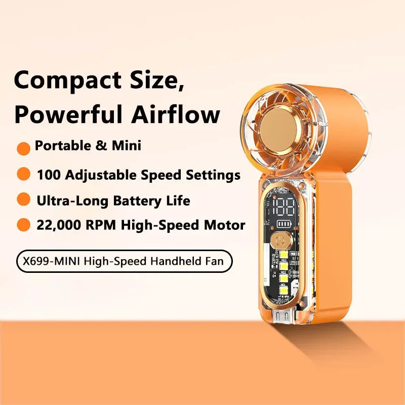 Lenovo Mini Handheld USB-ventilator, snelle turbo, draagbare zakventilator, oplaadbare blazer, krachtige luchtkoeling voor reizen en buiten