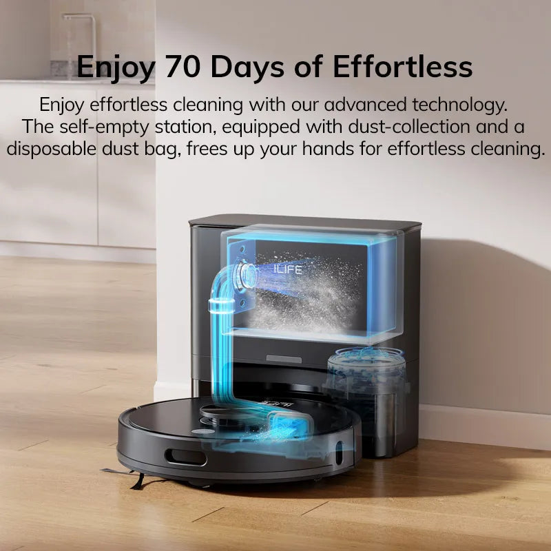 ILIFE T20s Ultra Robot Vacuum Cleaner with Self-Emptying Station, 10000Pa Suction, 4600mAh Battery, 300 Min Max Runtime