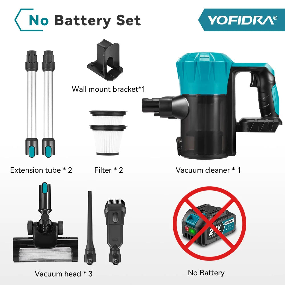 YOFIDRA 1500ML Brushles Electric Vacuum Cleaner 27-30KPA Rechargeable Dust Catcher Cleaning Power Tools For Makita Battery Pin