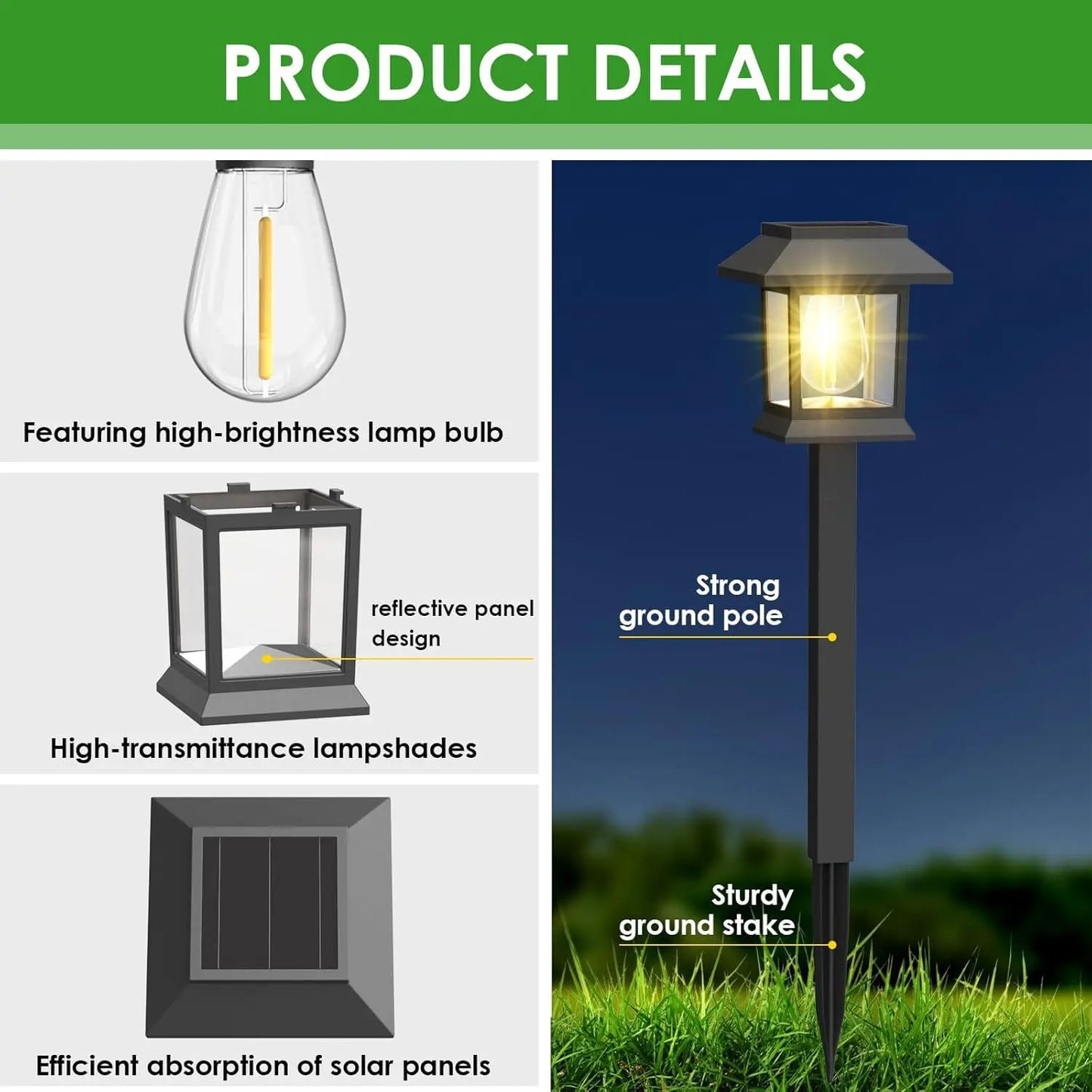 Solar Pathway Lights Outdoor LED Waterproof Solar Lights Landscape Lighting for Garden Walkway Path Yard Lawn Decor Warm White